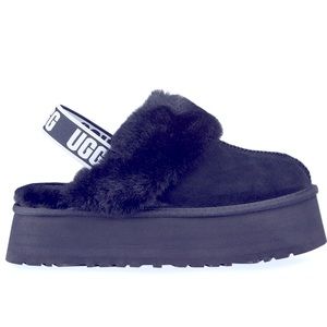 Funkette Suede Shearling Platform Slippers Black
